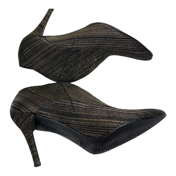 STUART WEITZMAN Black/Gold Metallic Stiletto Ankle Boots Booties Womens 9M EUC - Picture 5 of 13